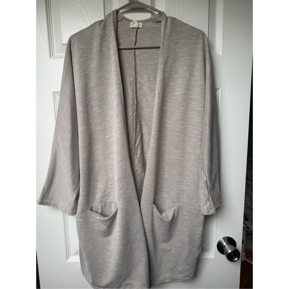 Donni One Size Fits All Open Front Cardigan Basic Grey and White Stripe